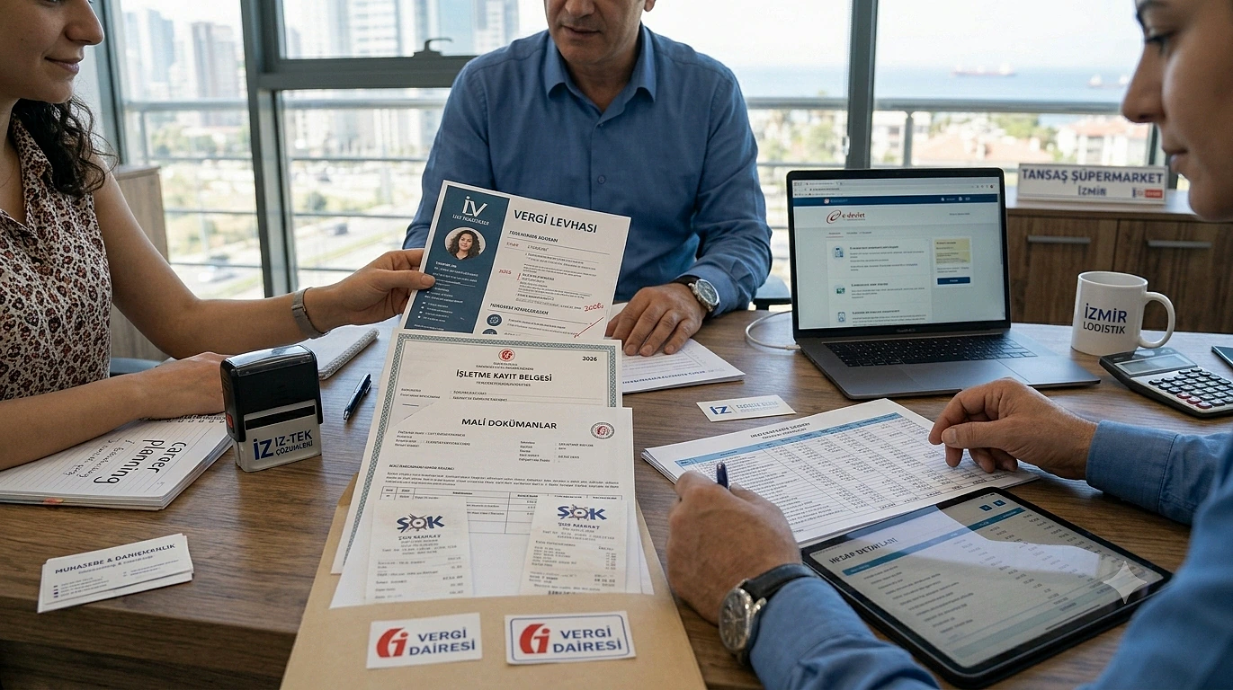 Vergi levhası ve belgelerin incelendiği bir ofis ortamı, bilgisayar ekranında vergi dairesi sitesi açık.