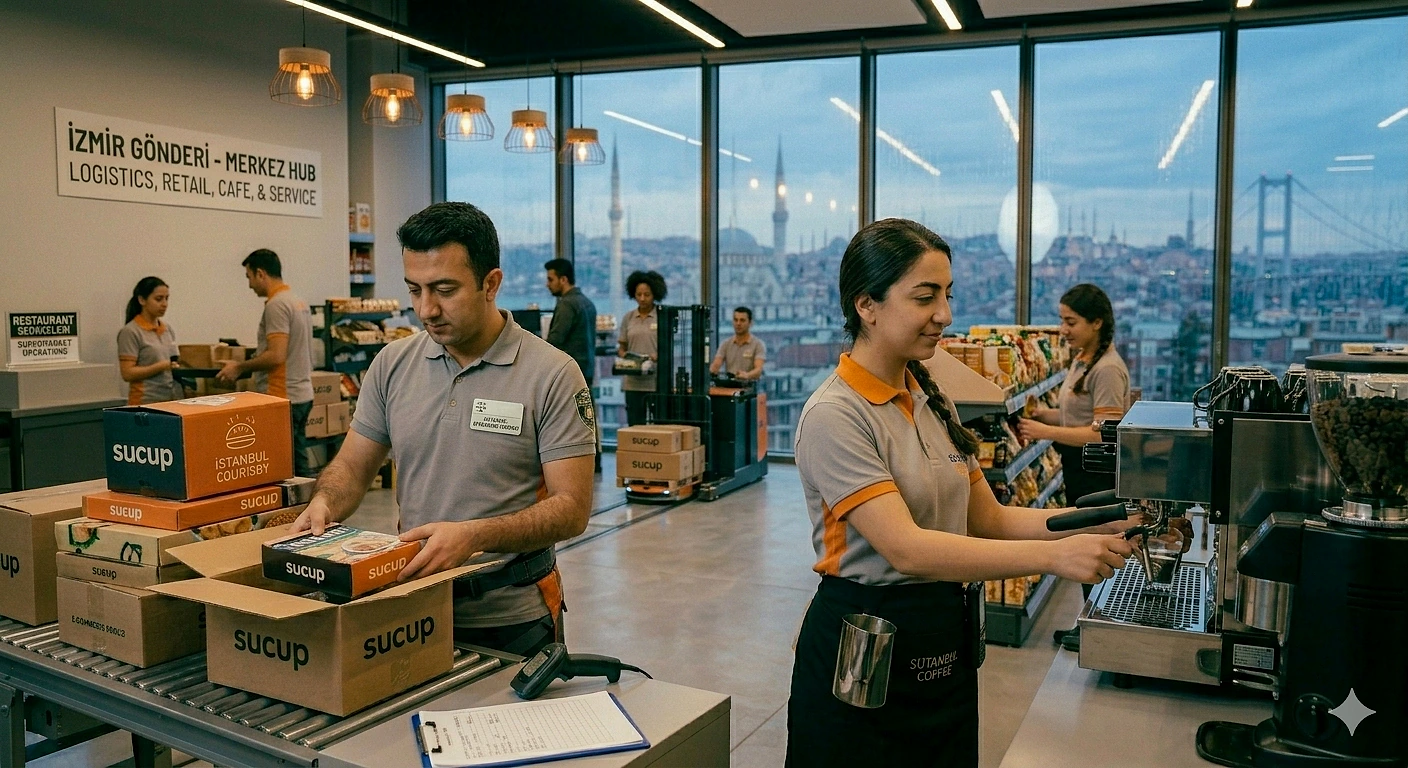 2026 mavi yaka maaşları hakkında güncel bilgiler Mavi yaka çalışanlar, bir kafe ve lojistik merkezinde paketleme ve kahve hazırlama işlemleri yapıyor.
