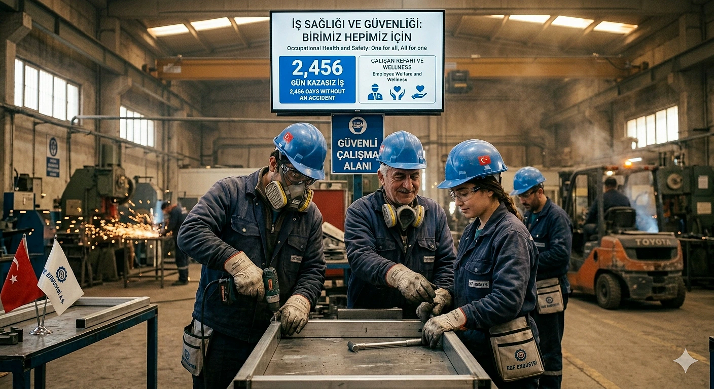İş güvenliği ekipmanlarıyla çalışan işçiler, meslek hastalıklarına karşı önlem alıyor.
