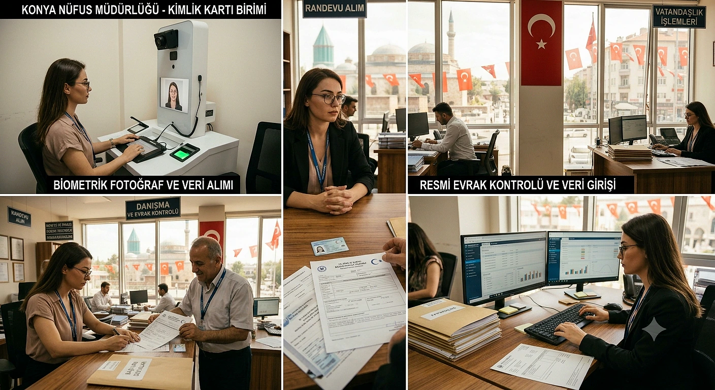 Geçici kimlik belgesi başvuru sürecini gösteren bir ofis ortamı.