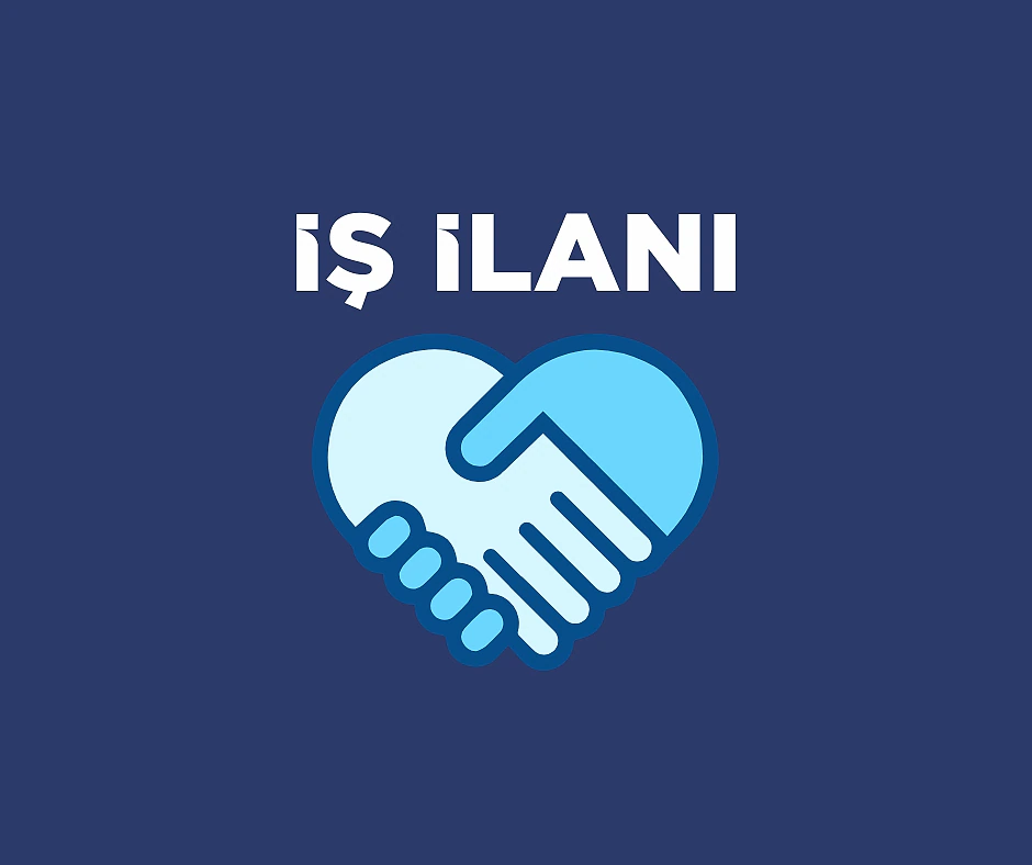 İş ilanları temalı görsel, mavi arka planda el sıkışan iki el simgesi.