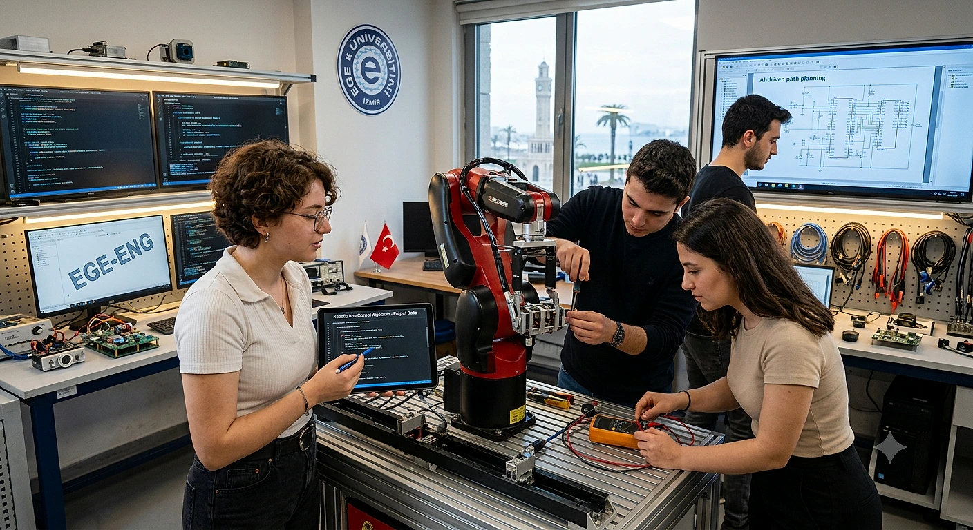 Mühendislik öğrencileri, robotik sistemler üzerinde çalışarak projelerini geliştiriyor.