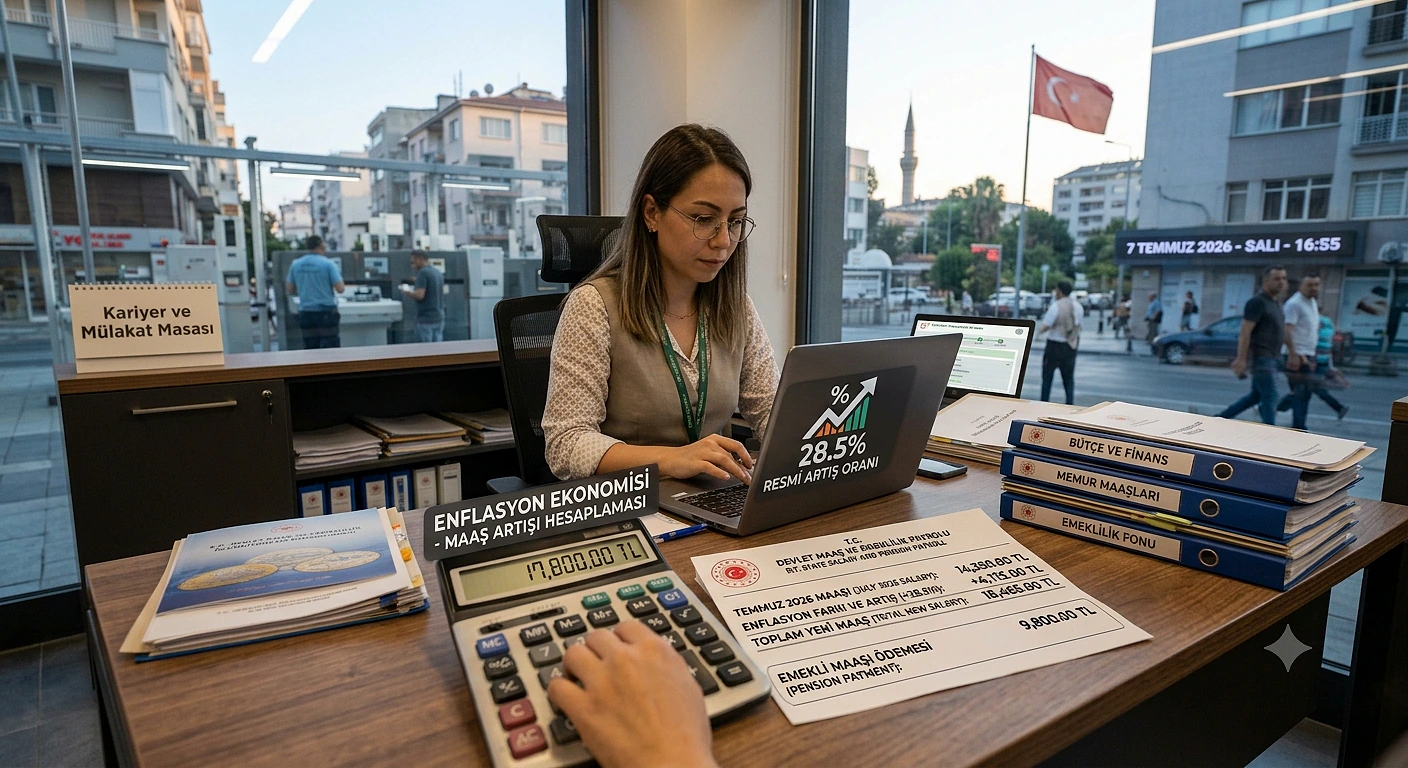 Enflasyon ve zam oranları hakkında bilgi Bir ofiste çalışan kadın, bilgisayar ekranında enflasyon ve maaş artışlarını hesaplıyor.