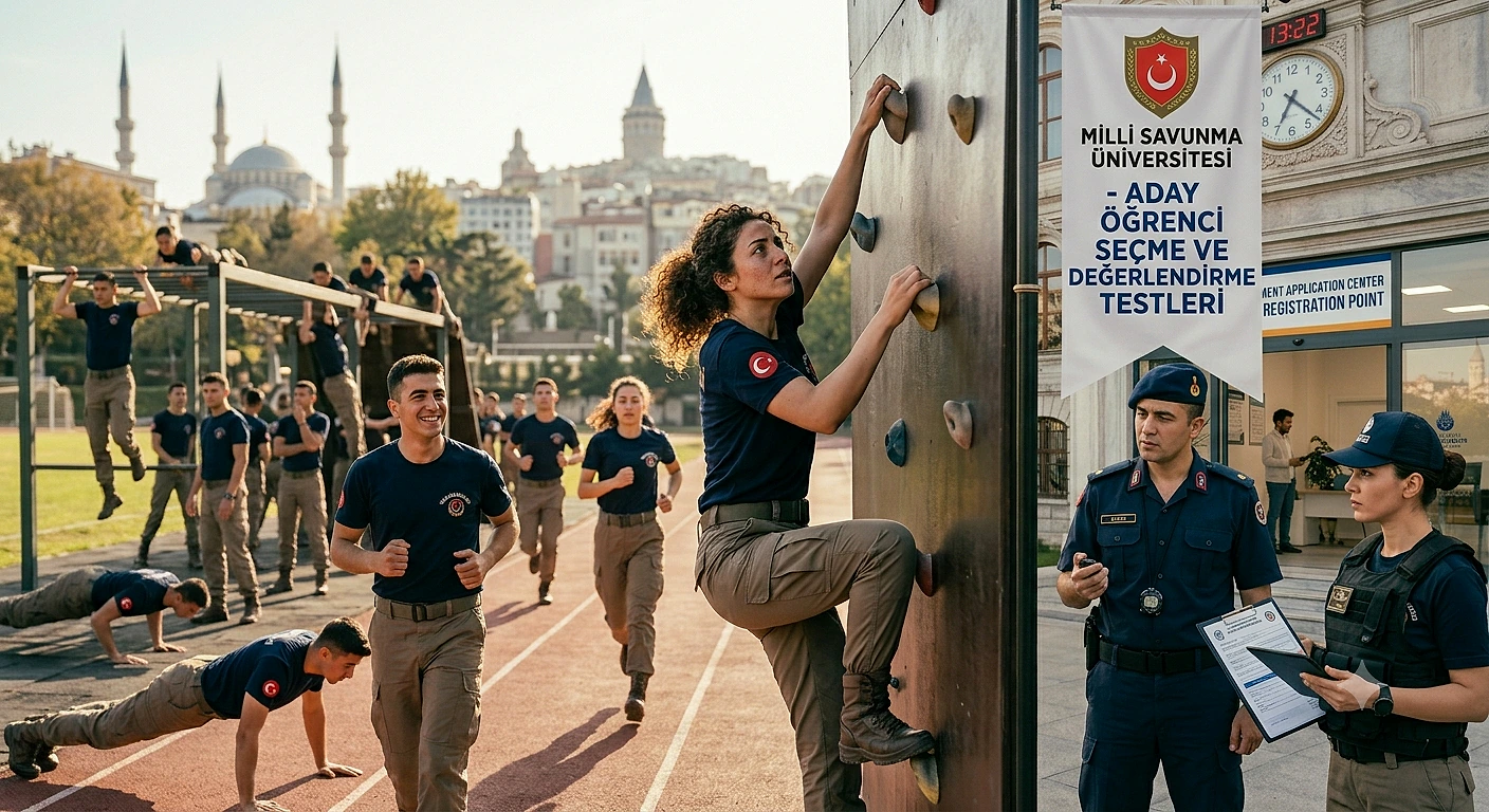 Askeri öğrenci seçim aşamaları için adayların sınav sürecinde çeşitli testlerde yer aldığı bir an