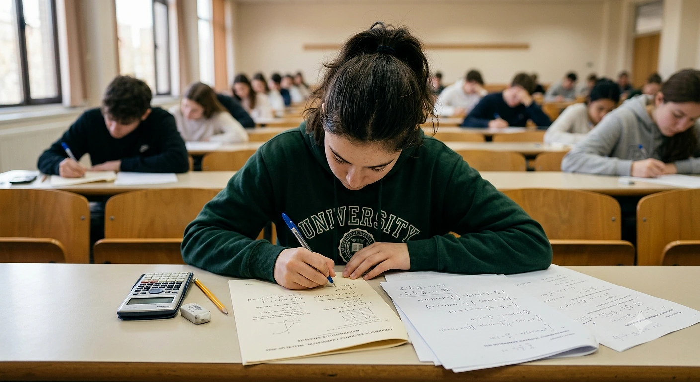 AYT Matematik Sorusu Üzerine Uzman Görüşleri Sınav ortamında öğrenciler matematik soruları üzerinde çalışıyor, dikkatle not alıyorlar.