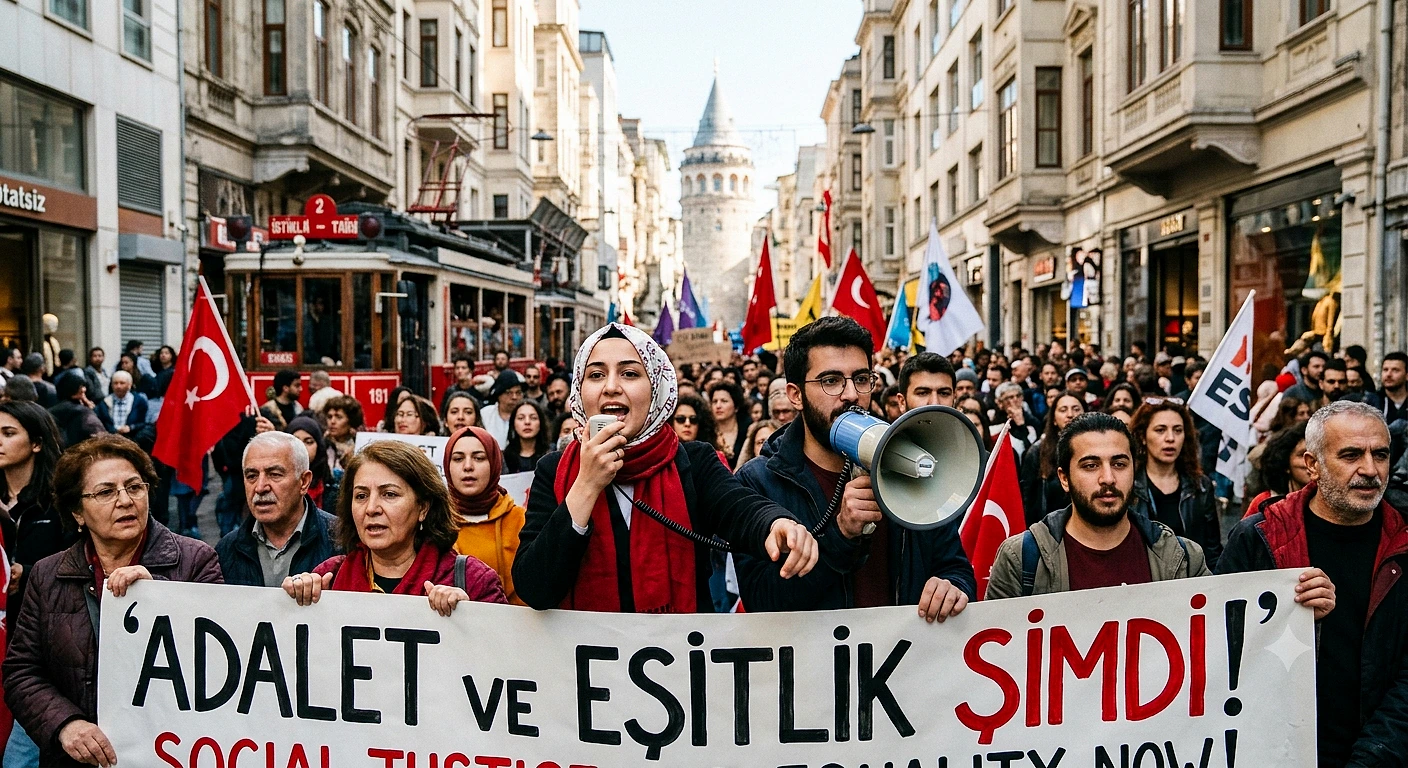 Emekli maaş zammı hakkında güncel bilgiler Kadın ve erkeklerin yer aldığı kalabalık bir protesto yürüyüşü, pankartlar taşınıyor.