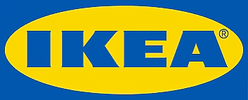 IKEA logosu, mavi arka planda sarı renkli oval bir tasarımda yer alıyor.